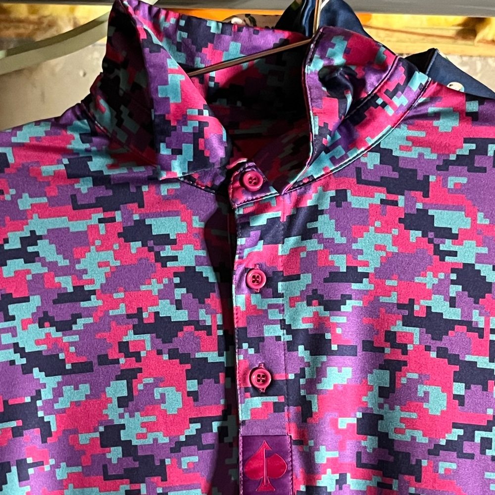 Pins & Aces Colorful Digital Camo Golf Polo XL